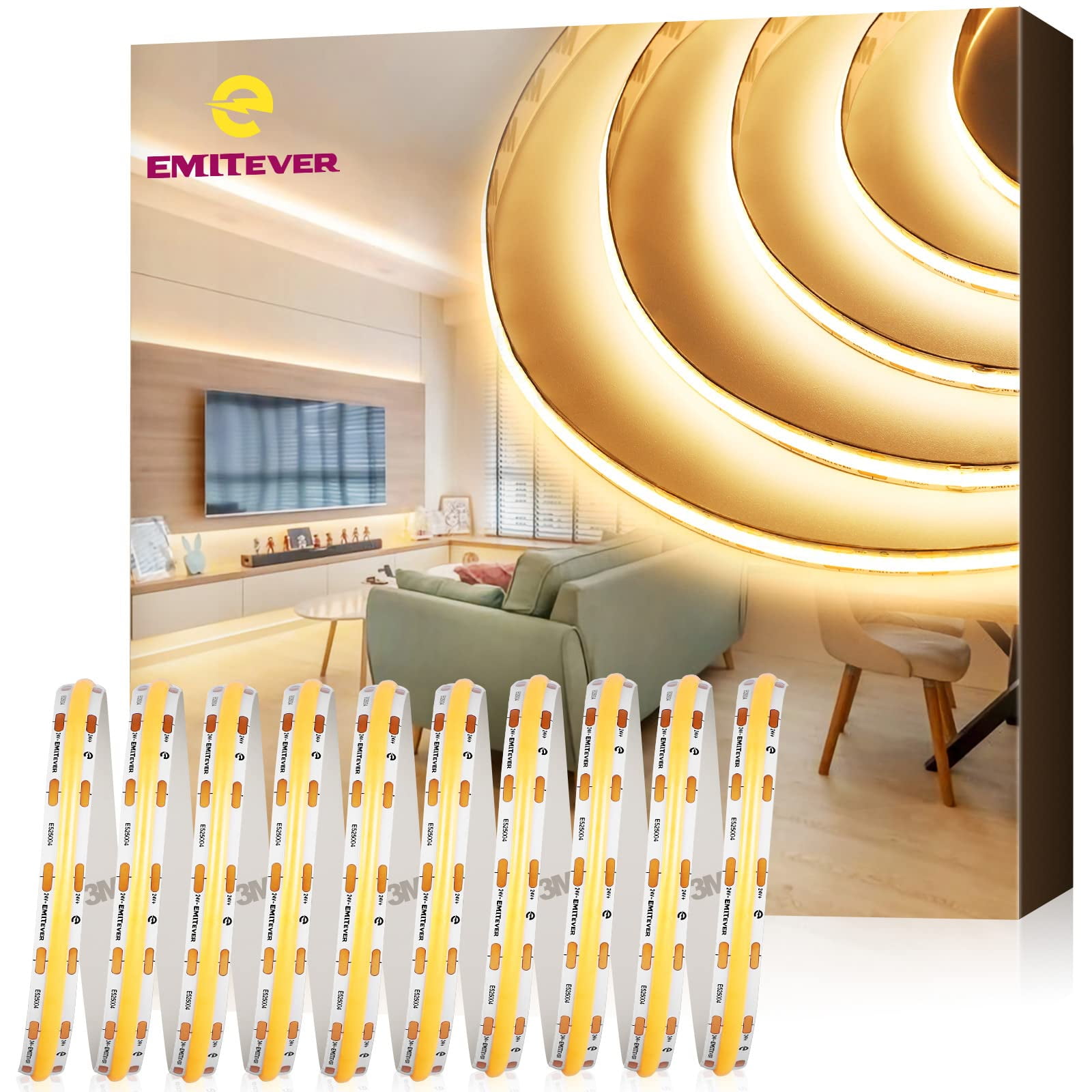 Tira De Luces Led Emitever Cob, Luz Blanca Cálida, 10 M, 3000 K, 24 V, Regulable
