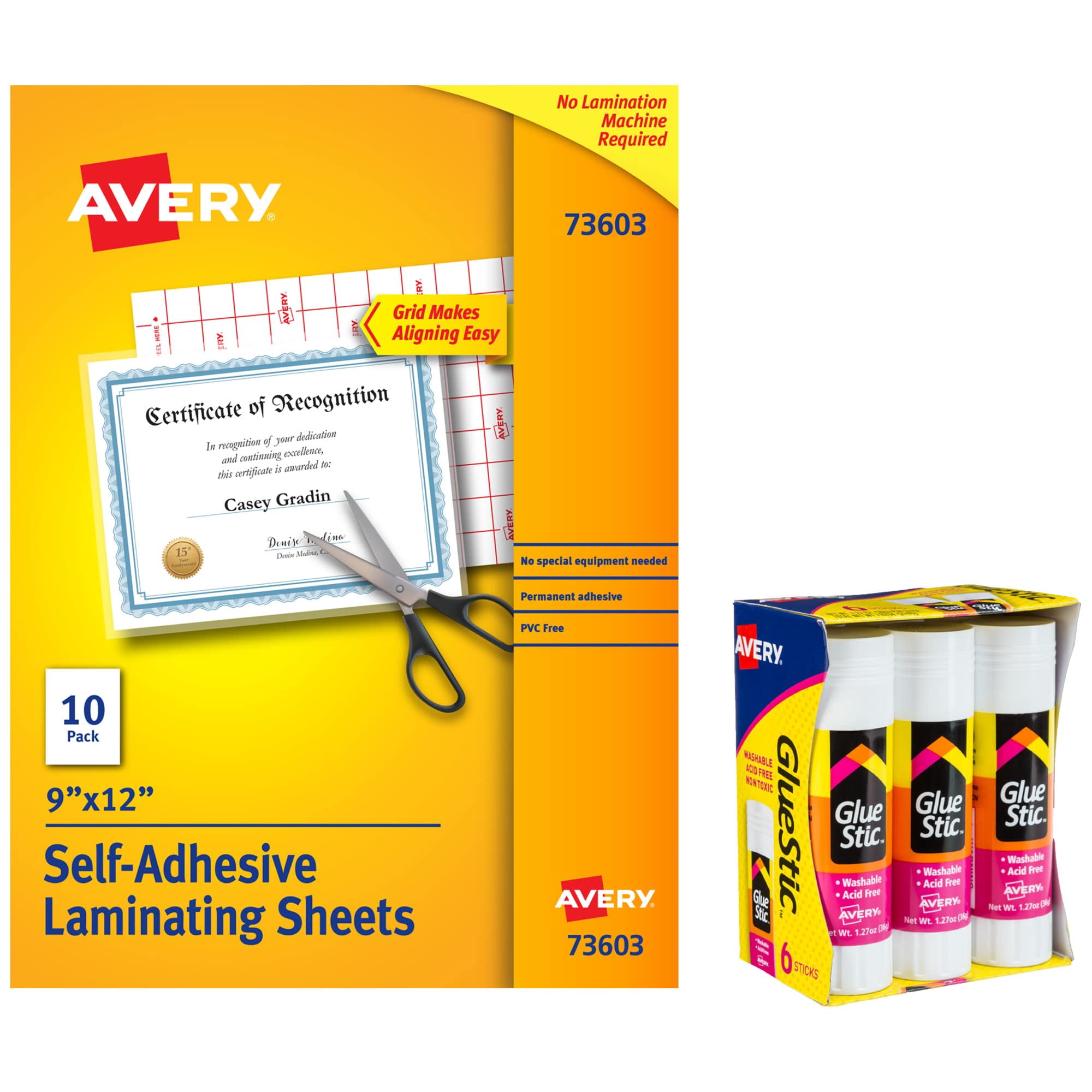 Juego De Útiles Escolares Avery, Láminas Laminadoras Transparentes Y Barras De Pegamento