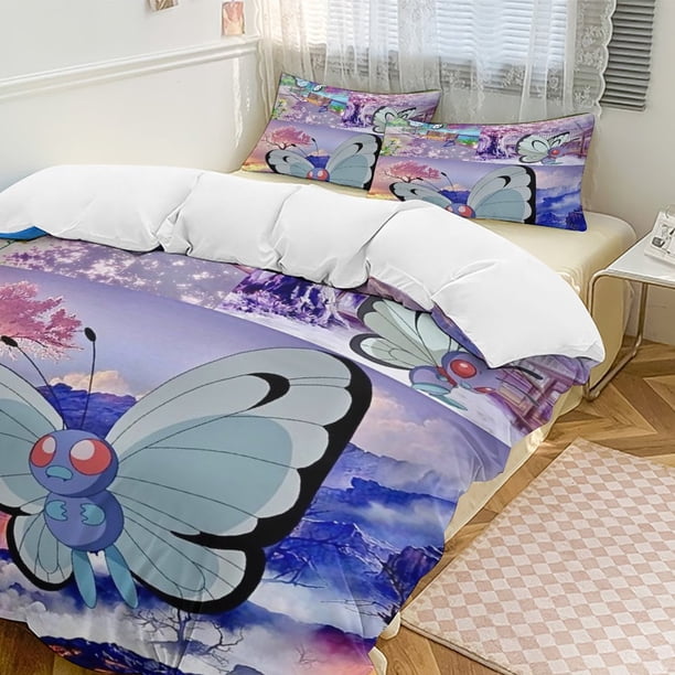 Caterpie Bed Duvet Cover Funny Anime Cartoon Bedding Sets Lightweight 3 Piece Comforter Sets