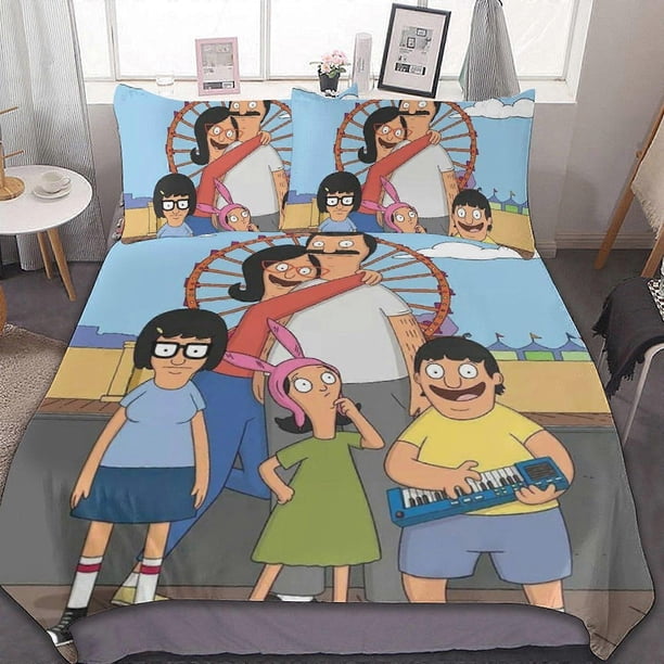 Juego de ropa de cama de 3 piezas de la familia Belcher de Bob Burgers, edredón decorativo con una funda nórdica y dos almohadas.