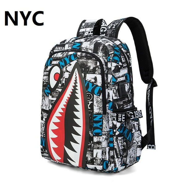 Cool shark mouth prints bagpack boy camouflage college bags unisex schoolbags waterproof backpacks student large capacity bags