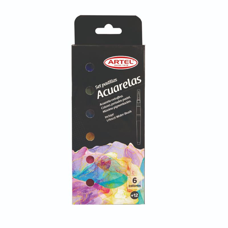 Estuche Acuarela Pasteles 6 Colores Metálicos Artel