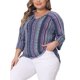 thumbnail image 4 of Agnes Orinda Camisetas de Mujer Tallas Grandes Cuello en V Manga 3/4 Camiseta de Punto Rayas Blusas Boho 4X Azul Marino, 4 of 5