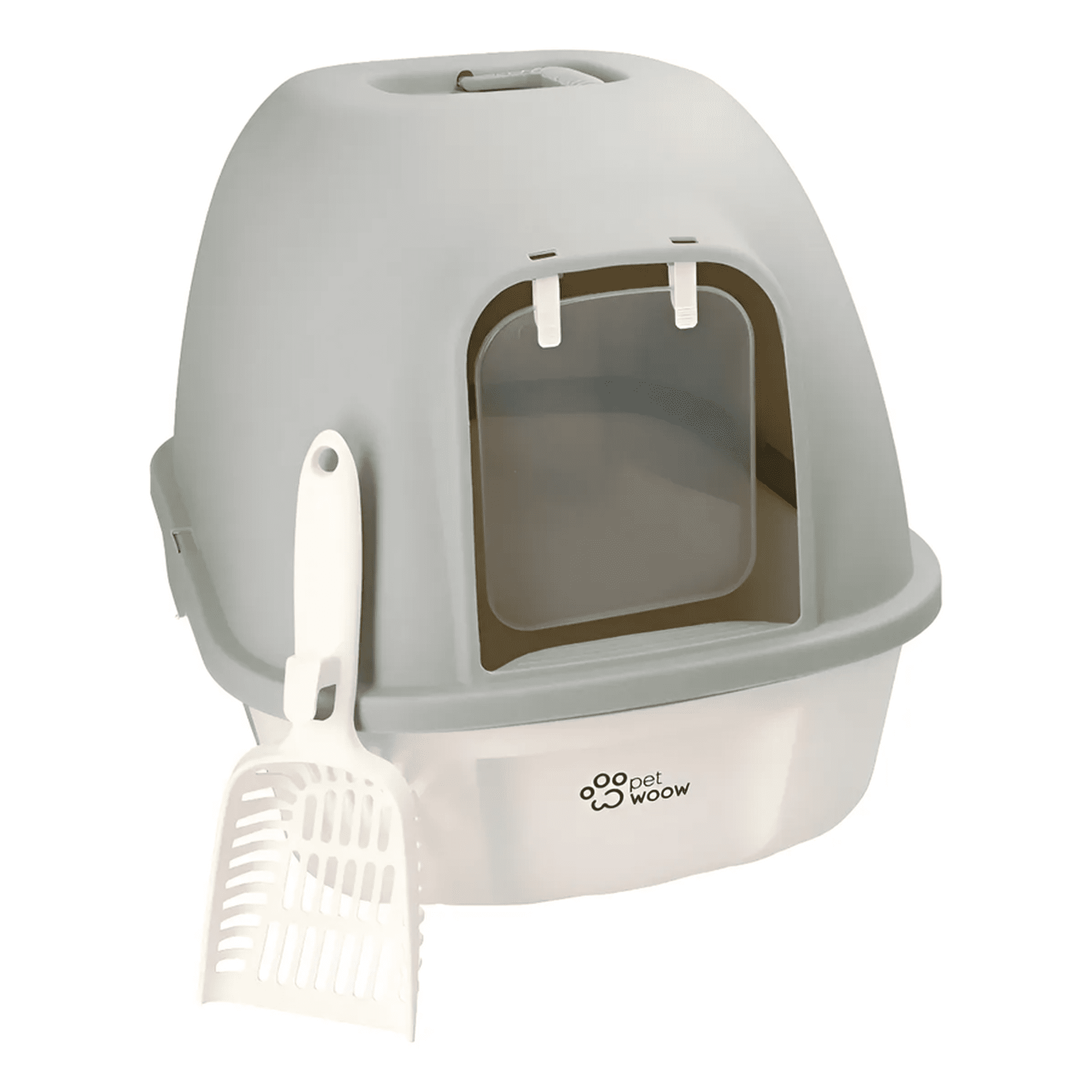 Genérico - Arenero Sanitario Gatos Con Puerta Abatible Gris 52x41x40,5 Cm Petwoow | Arenero Cerrado Para Gatos Grandes O Baño Sanitario Para Gatos | Diseño Antiderrame