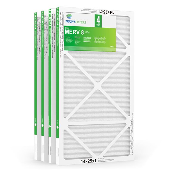 Filtro de aire TRIGHTFILTERS 14x25x1 MERV 8 para HVAC, paquete de 4