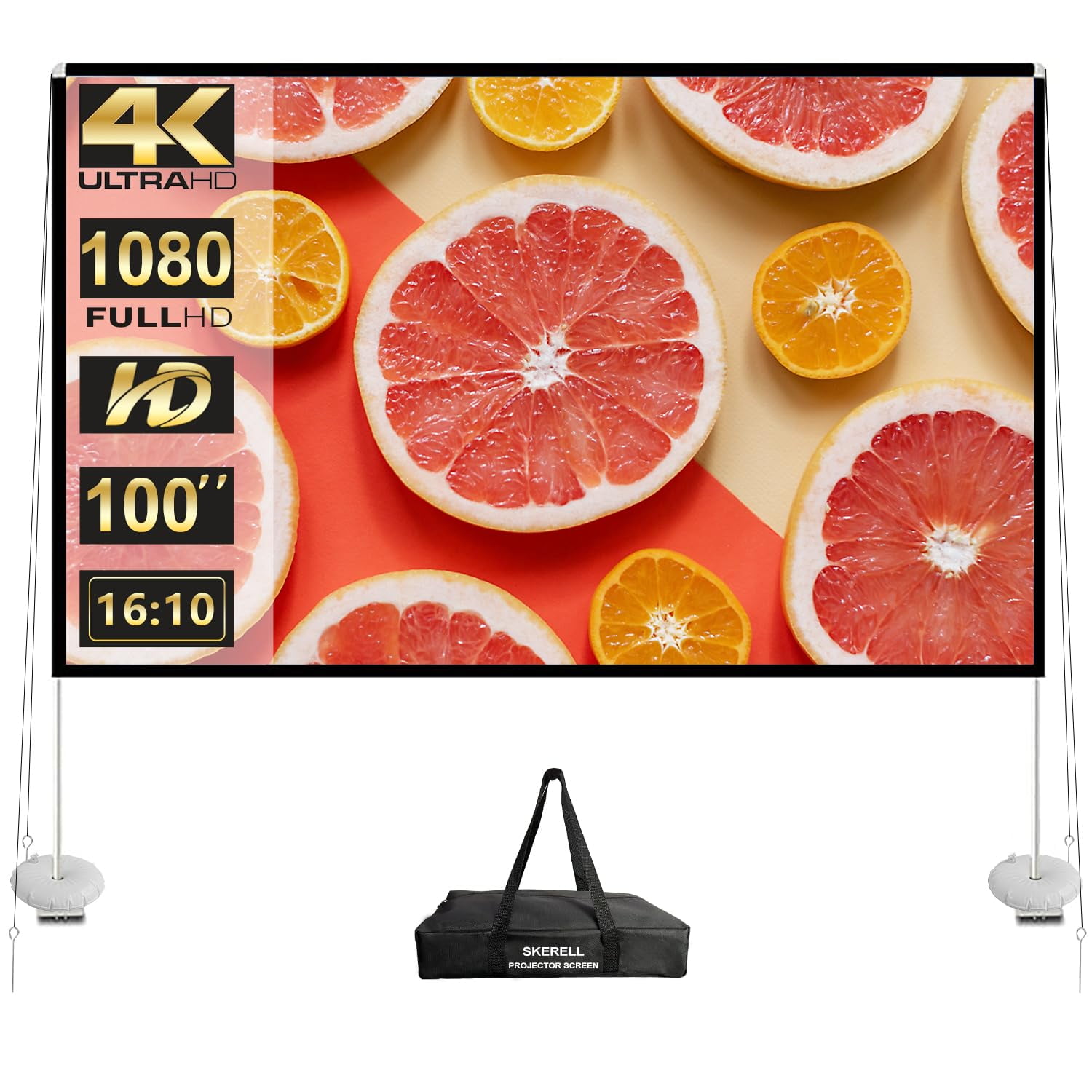 Pantalla De Proyector Exterior Skerell De 100 Pulgadas Con Soporte 16:10 4k Hd