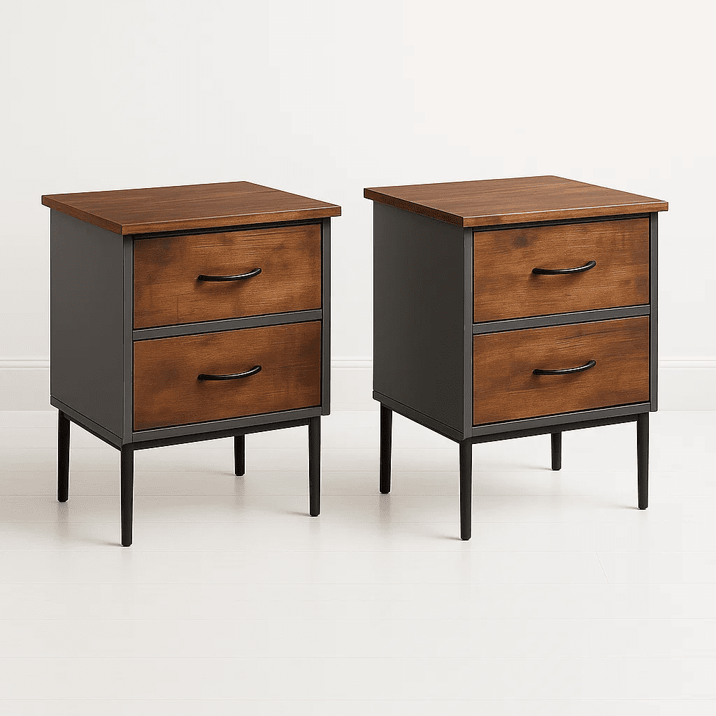 Klik Muebles - Pack De 2 Veladores Dos Cajones Metal 45x30x53 - Rústico