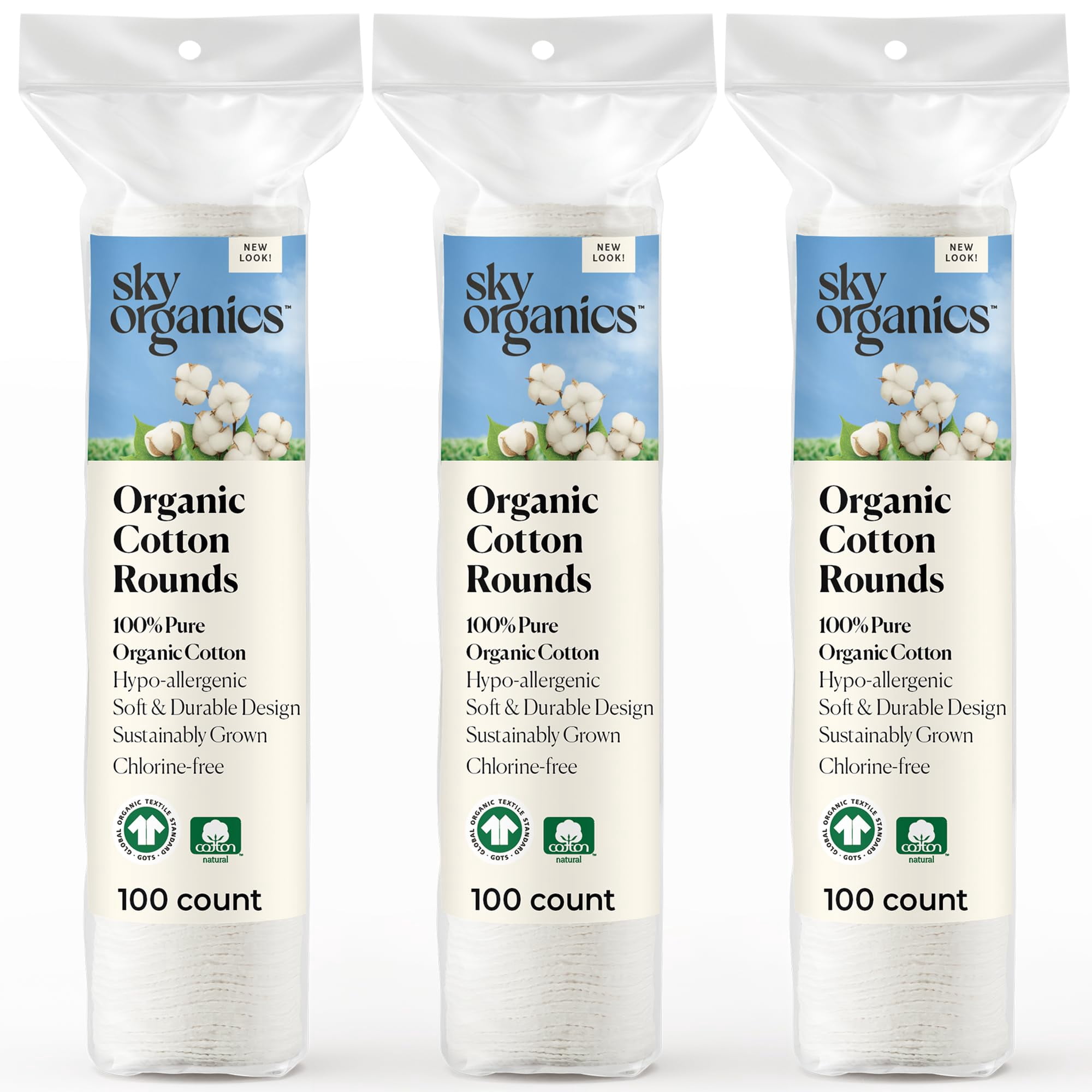 Cotton Rounds Sky Organics Organic, 300 Quilates, Para Piel Sensible