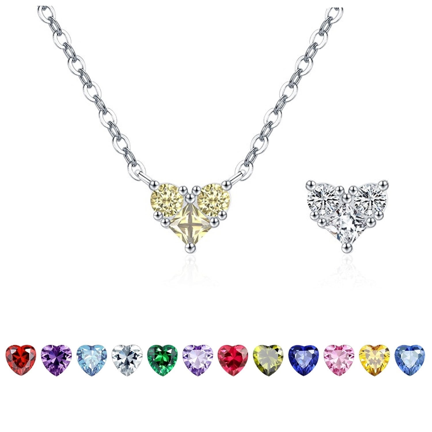 Heshpaws - Collar Corazón Plata 925 Doble Faz Con Zirconia