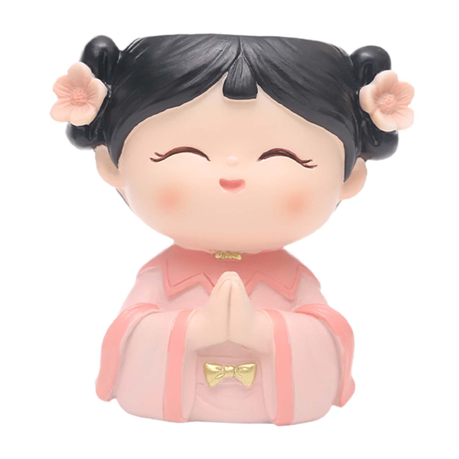 Ioensy - Head Planter Girl Figurita Decorativa Linda Maceta Para Interior Al Aire Libre Patio Rosa