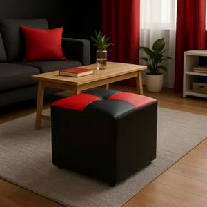 Muebles Hvm - Puff Hvm Boton Negro Con Rojo