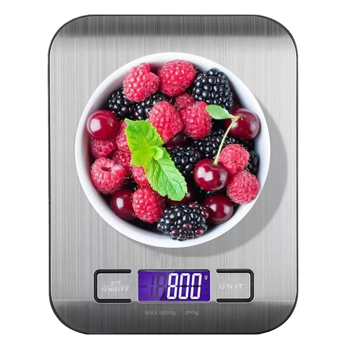 Emmegroup - Bascula Digital Para Cocina 5 Kg Ligera De Acero Inoxidable Balanza