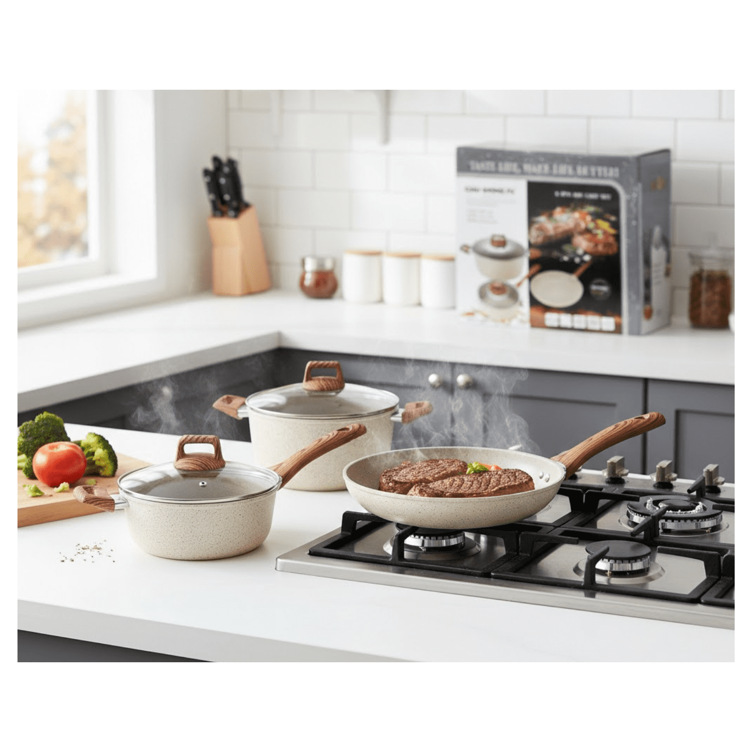 Genérico - Juego Set De Ollas 5 Piezas Antiadherente De Teflon Beigejuego Set De Ollas 5 Piezas Antiadherente De Teflon Beige