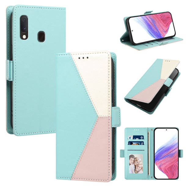 Cartera para Samsung Galaxy A20e en PU Tricolor, Funda con Solapa, Verde