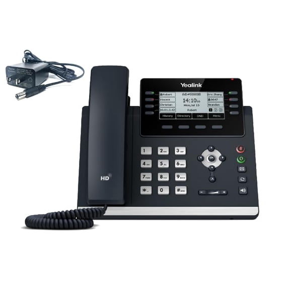 Teléfono IP Yealink T43U de 12 líneas con pantalla LCD de 3,7 pulgadas y adaptador de corriente
