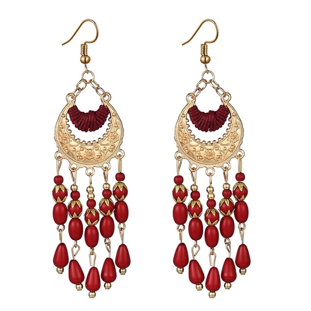 Pendientes largos de estilo bohemio con borlas vintage y cuentas