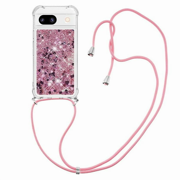 Funda FOXDOCK para Google Pixel 8A con Cuerda Ajustable, Brillo Líquido, Protección Antigolpes y Lente – Ideal para Regalo