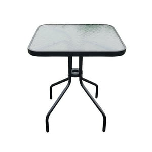 Novahus - Mesa De Terraza De Vidrio Y Acero Cuadrada Negro