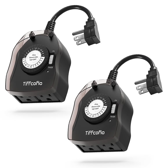 Timer Outlet Tiffcofio para exteriores, 24 horas, mecánico, 15 A.