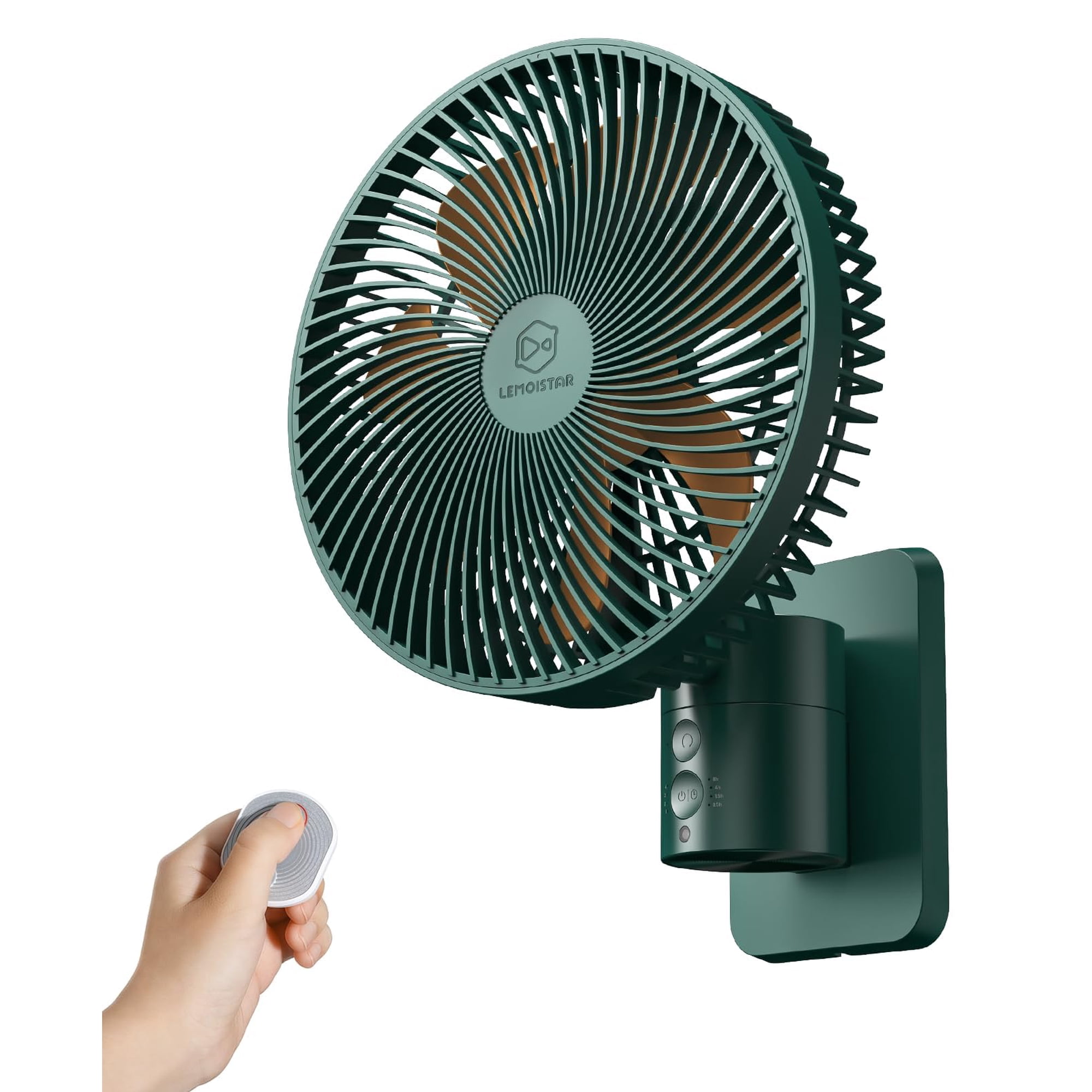 Ventilador De Pared Lemoistar De 20 Cm Con Mando A Distancia, Color Verde Y Naranja