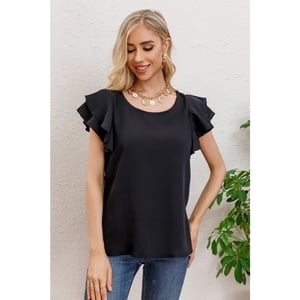 Likeshop - Polera Mujer Manga Corta Semi Formal Casual Con Volantes 317