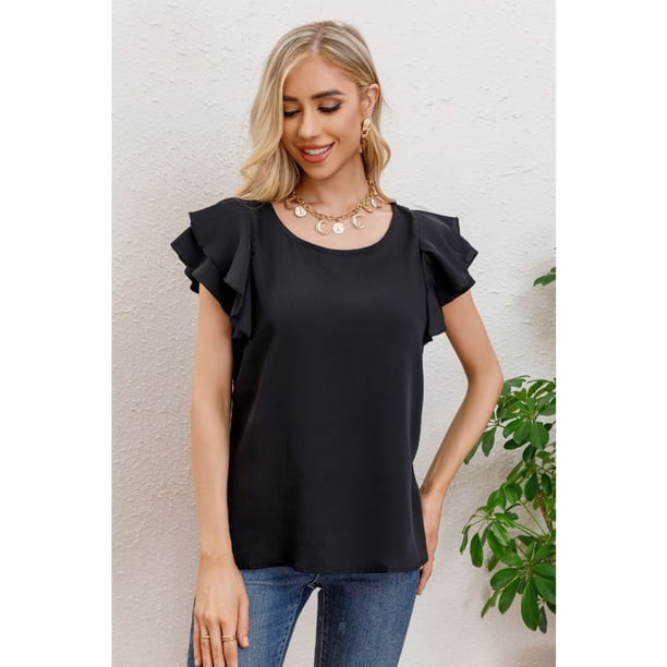 Polera Mujer Manga Corta Semi Formal Casual Con Volantes 317