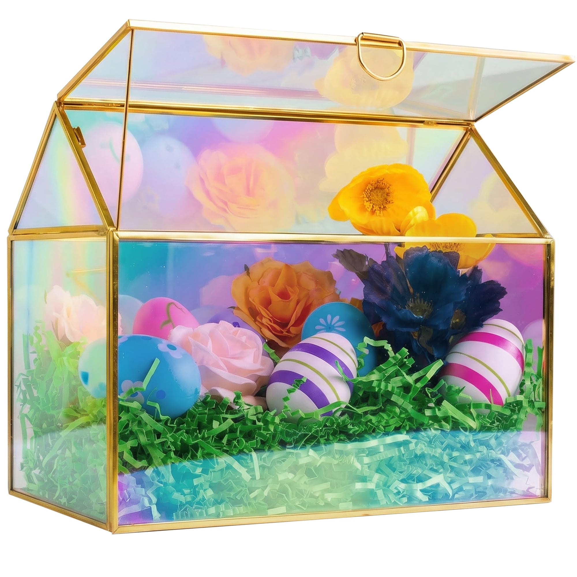 Centro De Mesa Terrarium D'eco De Cristal Iridiscente, 25 X 15 X 20 Cm