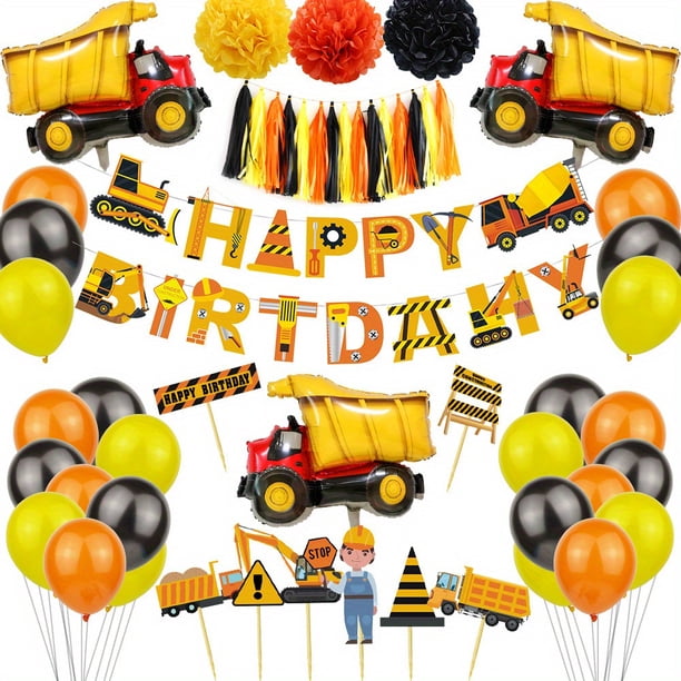 Set, Car Excavation Excavator Balloon Birthday Decoration Scene Layout Boy Theme Birthday Party Backdrop Package, Party Decor, Party Supplies, Home Decor, Room Decor, Birthday Decor, Birthday Supplies