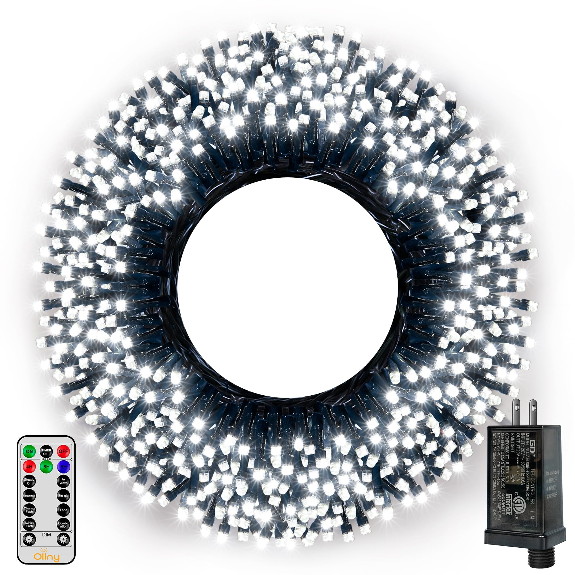 Luces Navideñas Ollny 500 Led De 50 M Con Temporizador Remoto De 8 Modos Ip44