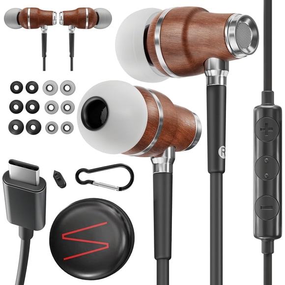 Auriculares Symphonized con cable USB-C de madera y micrófono con cancelación de ruido