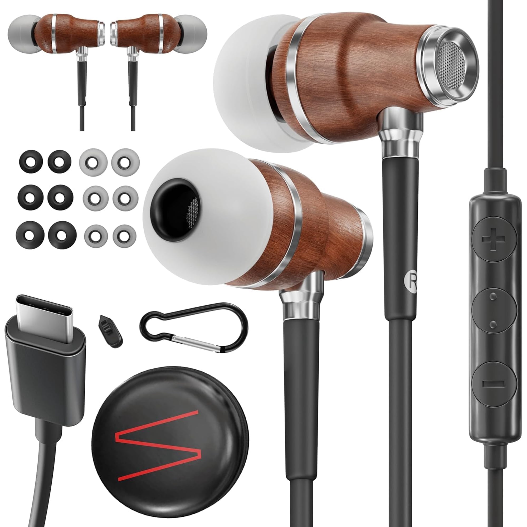 Auriculares Symphonized Con Cable Usb-c De Madera Y Micrófono Con Cancelación De Ruido