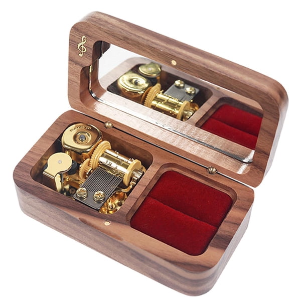 Caja de Música de Madera, Caja de Anillo de Compromiso, Almacenamiento, Regalos Del Día de San Valentín para Ella, Caja de Anillo Musical, Caja de Ani Marrón oscuro