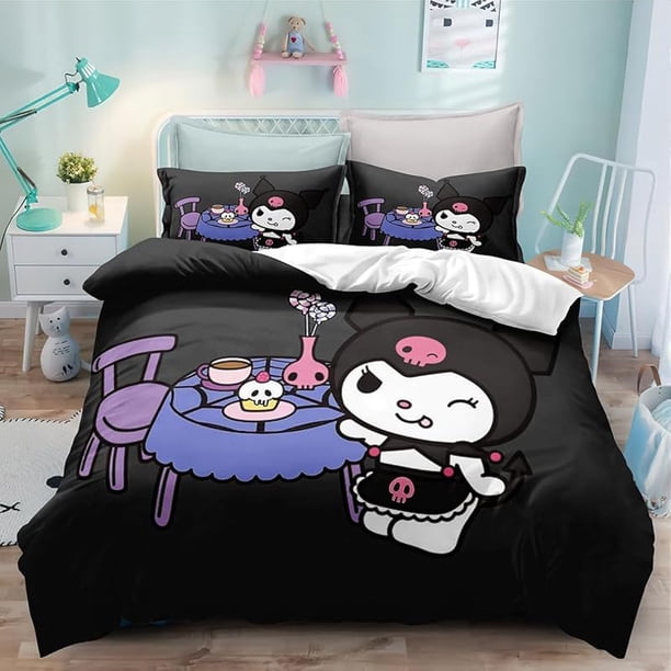 Bed- Duve-t Cov-er Anime- Cartoon Kuromi Melody -Kawaii Bed-ding Sets 3D Lightw-eight 3 Piece C-omforter Sets 1 Duvet -Cover and 2 -Pillow Shams for Boys Girl