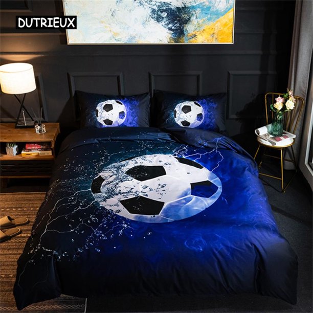 x1299 Bed SheetsFlame Soccer Duvet Cover Set Football Polyester Comforter Cover for Kids Teens Boys Soccer Lover Bedding Set Bedroom Decoration 3-Piece Bedding Set (1 Duvet Cover + 2 Pillow Shams) nj1