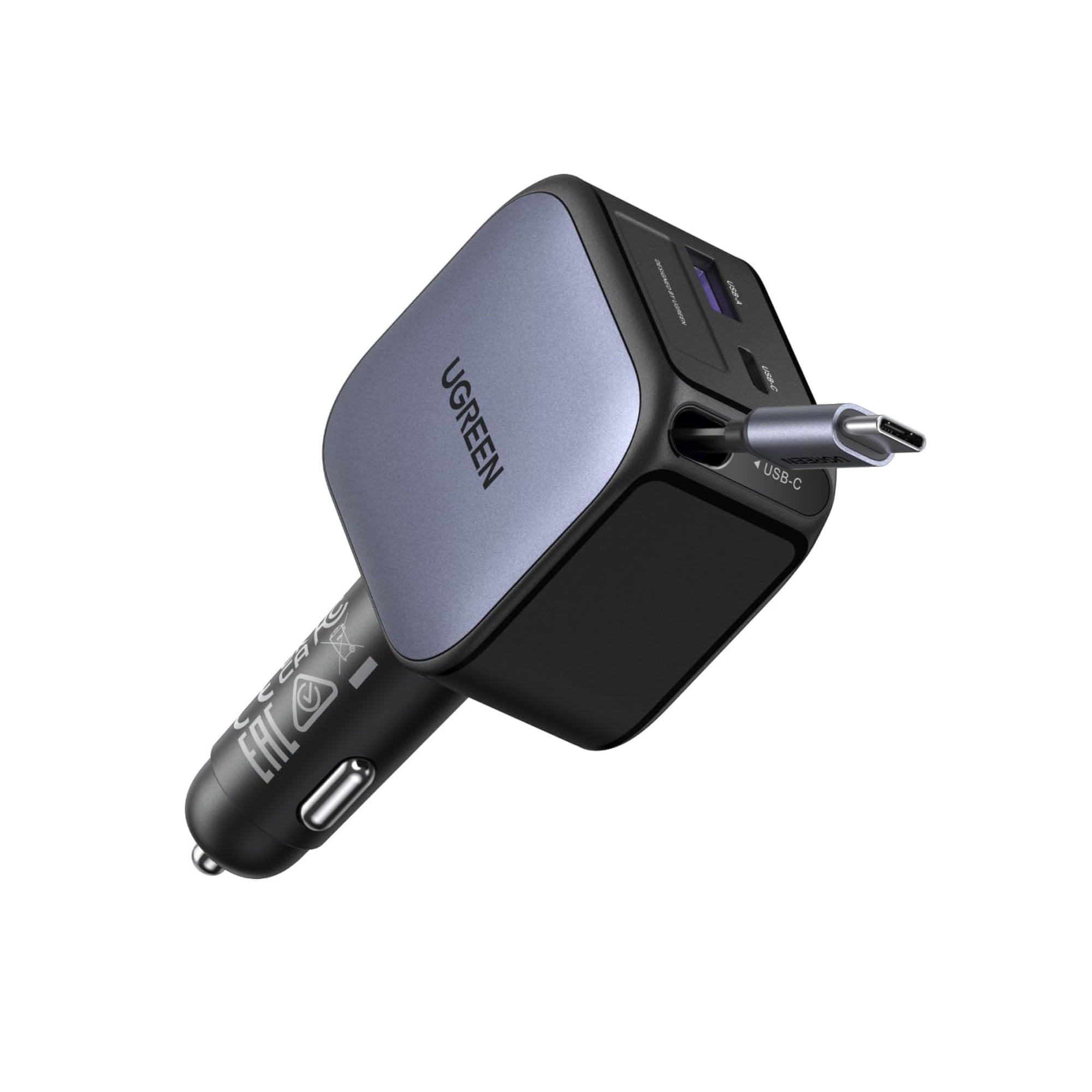 Cargador De Coche Ugreen 60w 2c1a Con Cable Retráctil Para Iphone