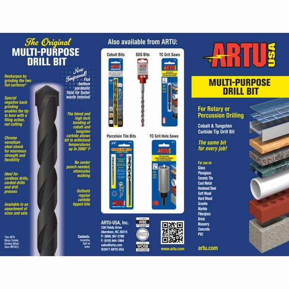 Broca ARTU con punta de carburo de tungsteno, multiusos, 5/32 pulgadas