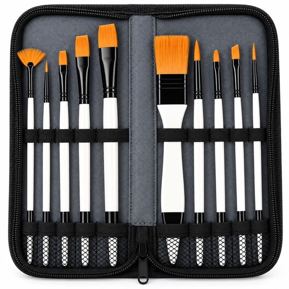 Set 12 Piezas 11 Pinceles Acrílico Óleo Acuarela Bolso - PS