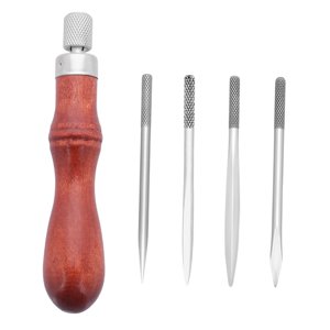 Magideal - Punzón De Costura De Cuero Pu, Punzón Para Coser A Mano, Elaboración De 4 Cabezales De Alfileres Intercambiables, Herramientas De Perforación De Cuero