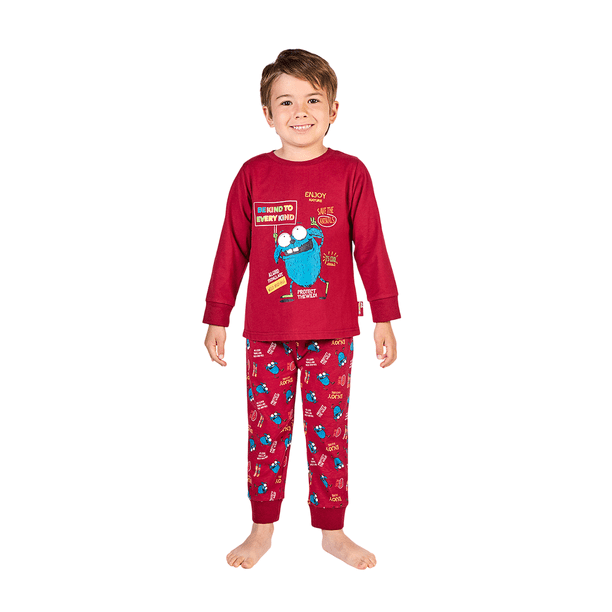 Pijama Cotton manga larga con bordado y cintura ajustable