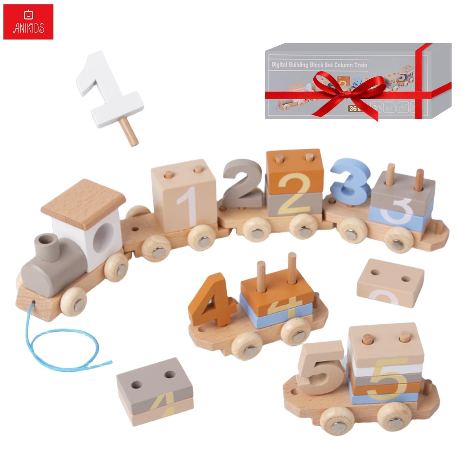 Anikids - Juguete Didáctico Montessori Tren Sensorial Madera Niño Niña Madera