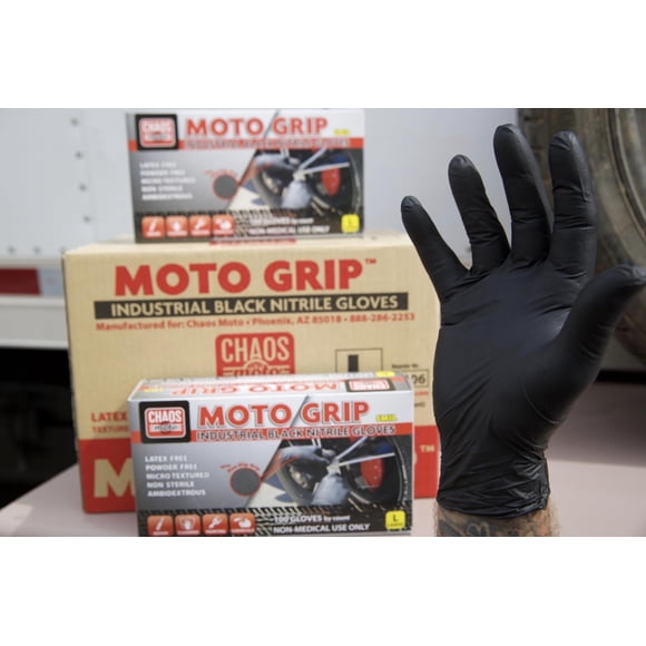 Guantes de Nitrilo CHAOS Moto Negro Libre de Látex Talla L