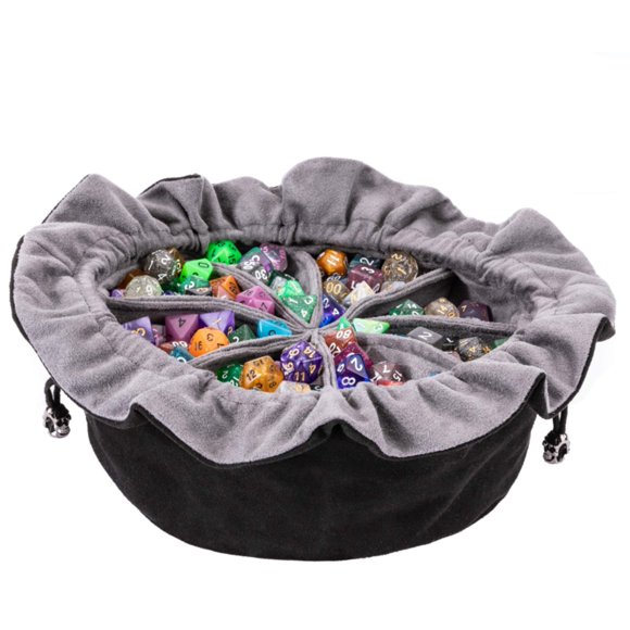Bolsa con cordón para dados TOYFUL, grande, negra, con 8 bolsillos