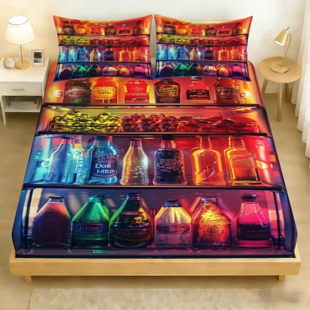 3pcs Refrigerator Display Cabinet Digital Printing Bed Three-Piece Set Polyester Wear-Resistant And Wrinkle-Resistant