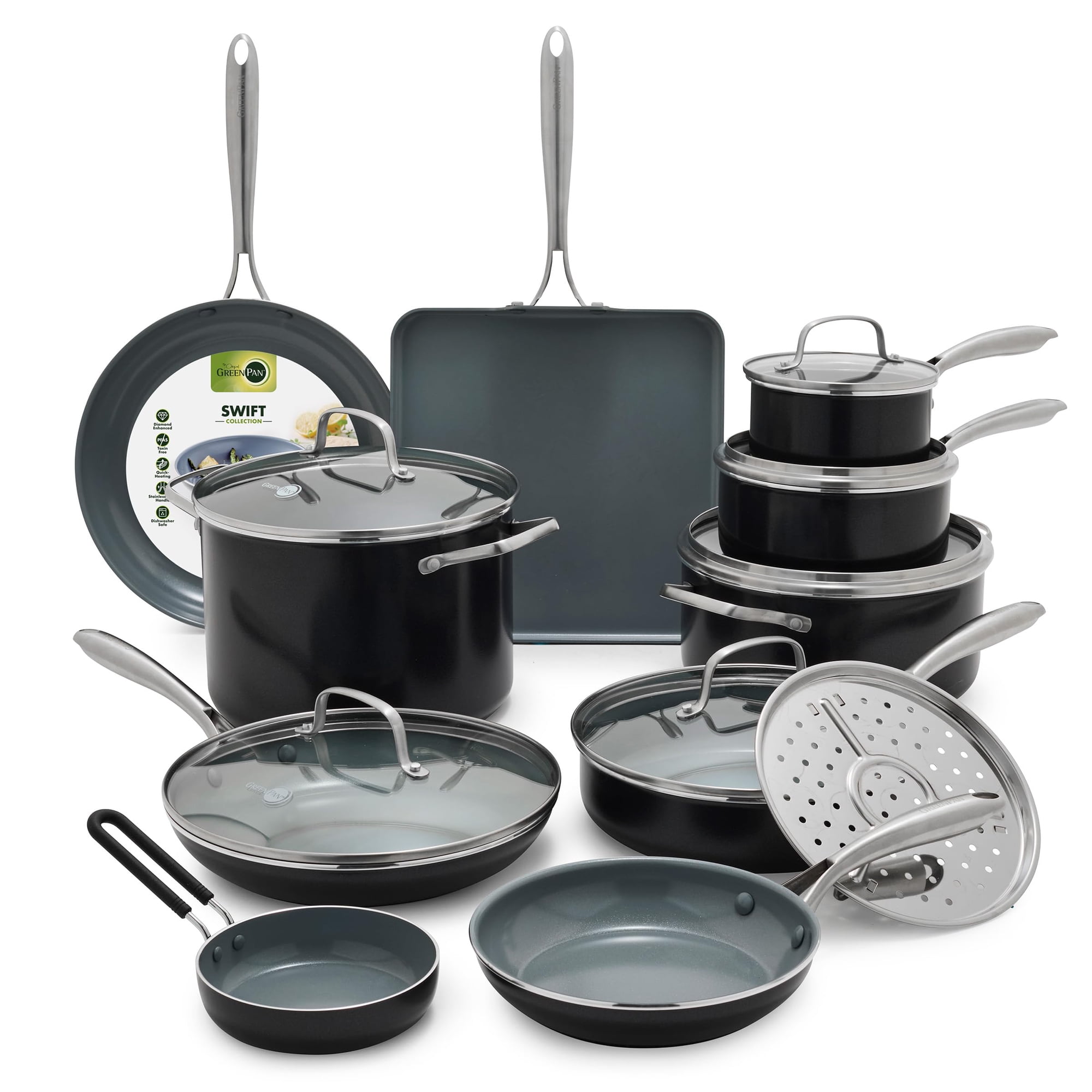 Juego De Utensilios De Cocina Greenpan Swift, 17 Piezas, Cerámica, Sin Pfas, Gris