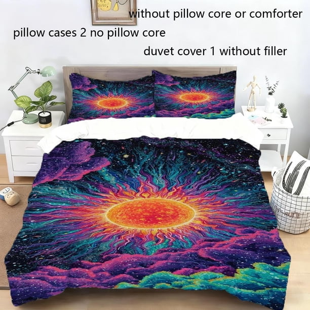 Vibrant Sun & Nebula Printed Duvet Cover Set All-Season Soft Vintage Home Textiles 1 Duvet Cover + 2 Pillowcases (Filling Not Included) Top Choice for Adults Fa