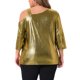 thumbnail image 3 of Agnes Orinda Disfraces de Halloween para Mujeres Tallas Grandes Escuela Universidad Tops Metálicos Brillo Destello Un Hombro Manga 3/4 Camiseta Blusa Brillante Fiesta 4X Oro, 3 of 6
