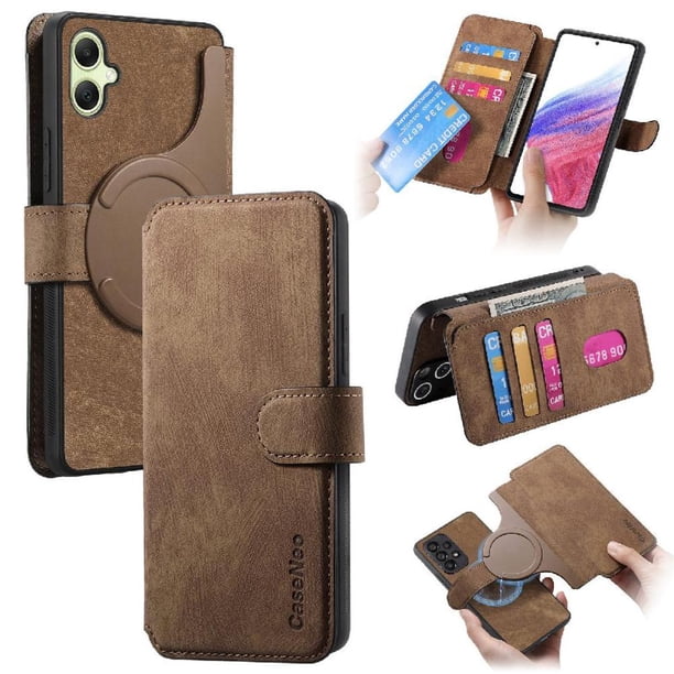 Funda Billetera Magnética para Samsung Galaxy A06 Soporte Tarjetas Desmontable Marrón