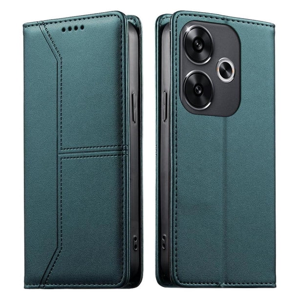 Funda tipo cartera con bloqueo RFID para Xiaomi POCO F6 5G cubierta magnética de cuero con tapa y soporte Verde