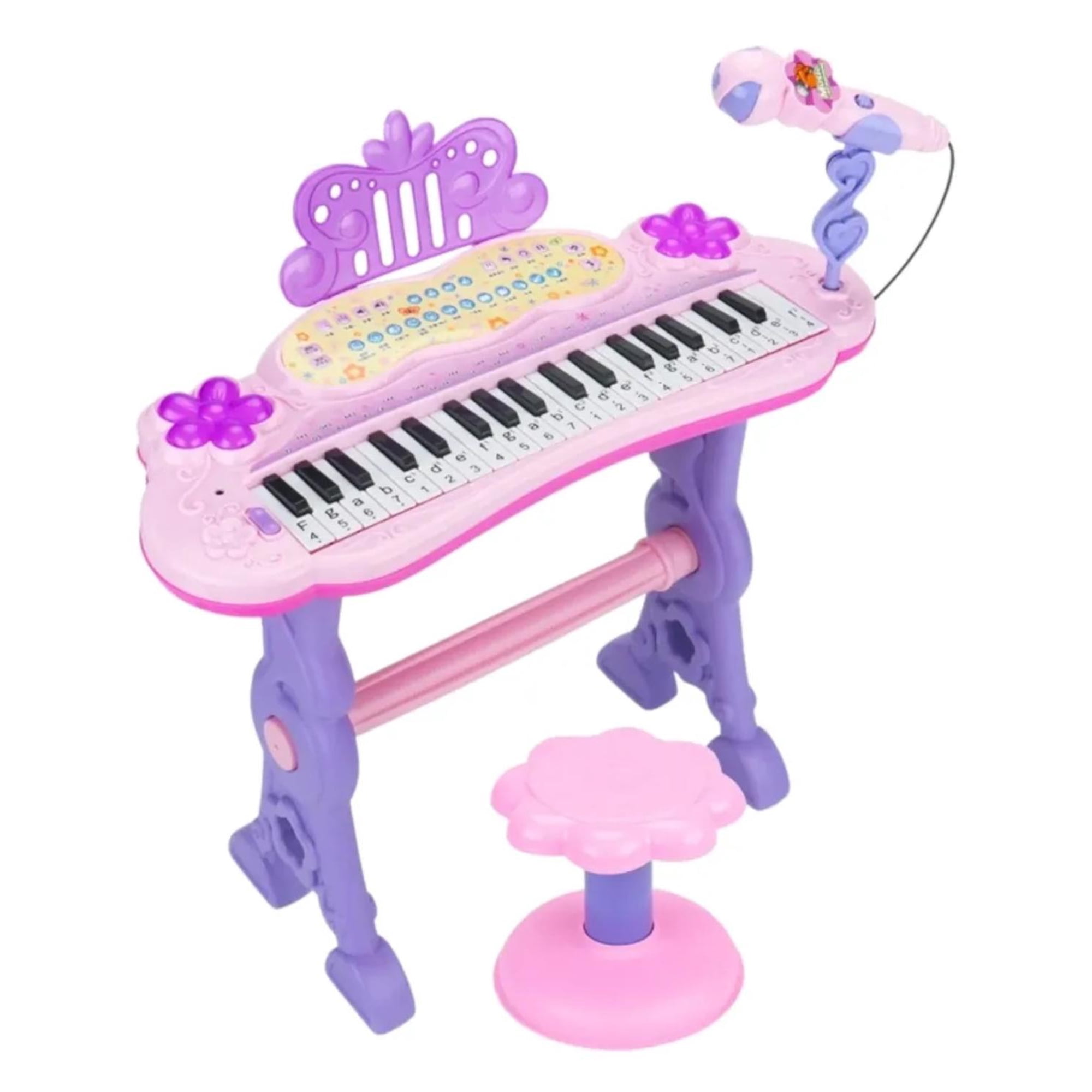 Genérico - Teclado Piano Musical Con Microfono Y Silla Para Niños Con Luces Y Sonido