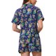 thumbnail image 3 of Conjuntos hawaianos para mujeres de regreso a clases 2 piezas camisa con botones y pantalones cortos florales trajes casuales de playa para vacaciones tropicales 2026 L Azul Real, 3 of 5